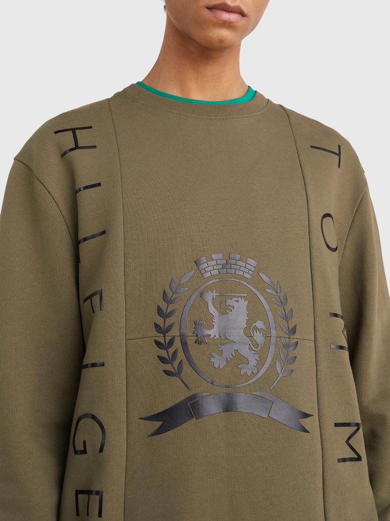 Férfi Tommy Hilfiger Crest and flag Pulóverek Zöld | HU 900VRW